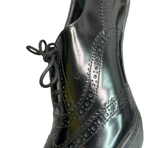 TOD'S Women's Black Leather Derby Style Pump Heels Size 38.5 Lace Up - Picture 4 of 10